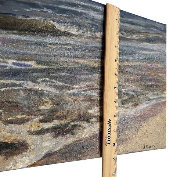 Original Coastal Seascape Ocean Painting Signed A Cooley 14x10.5 Canvas Art - Picture 4 of 7
